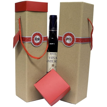 Wine Gift Box x2 (Red) - Reusable Caddy - Easy to Assemble - No Glue Required - Gift Tag Included - Corrugated Design with Round Diamond - Sancerre Collection - EZ Wine Gift Box By Endless Art (The Worlds Best Box Platinum X2)