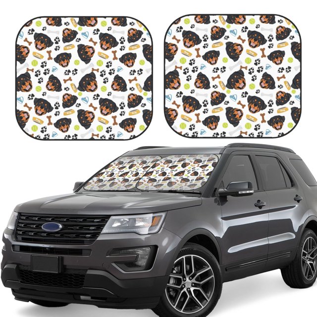Balery Rottweiler Parasol para parabrisas de coche de 2 piezas | Parasol plegable para parabrisas delantero de coche para la mayoría de sedanes-Large