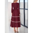 thumbnail image 2 of Vestido midi PRETTYGARDEN de manga larga para mujer, color rojo vino, 2 of 9