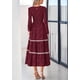 thumbnail image 2 of Vestido midi PRETTYGARDEN de manga larga para mujer, color rojo vino, 2 of 9