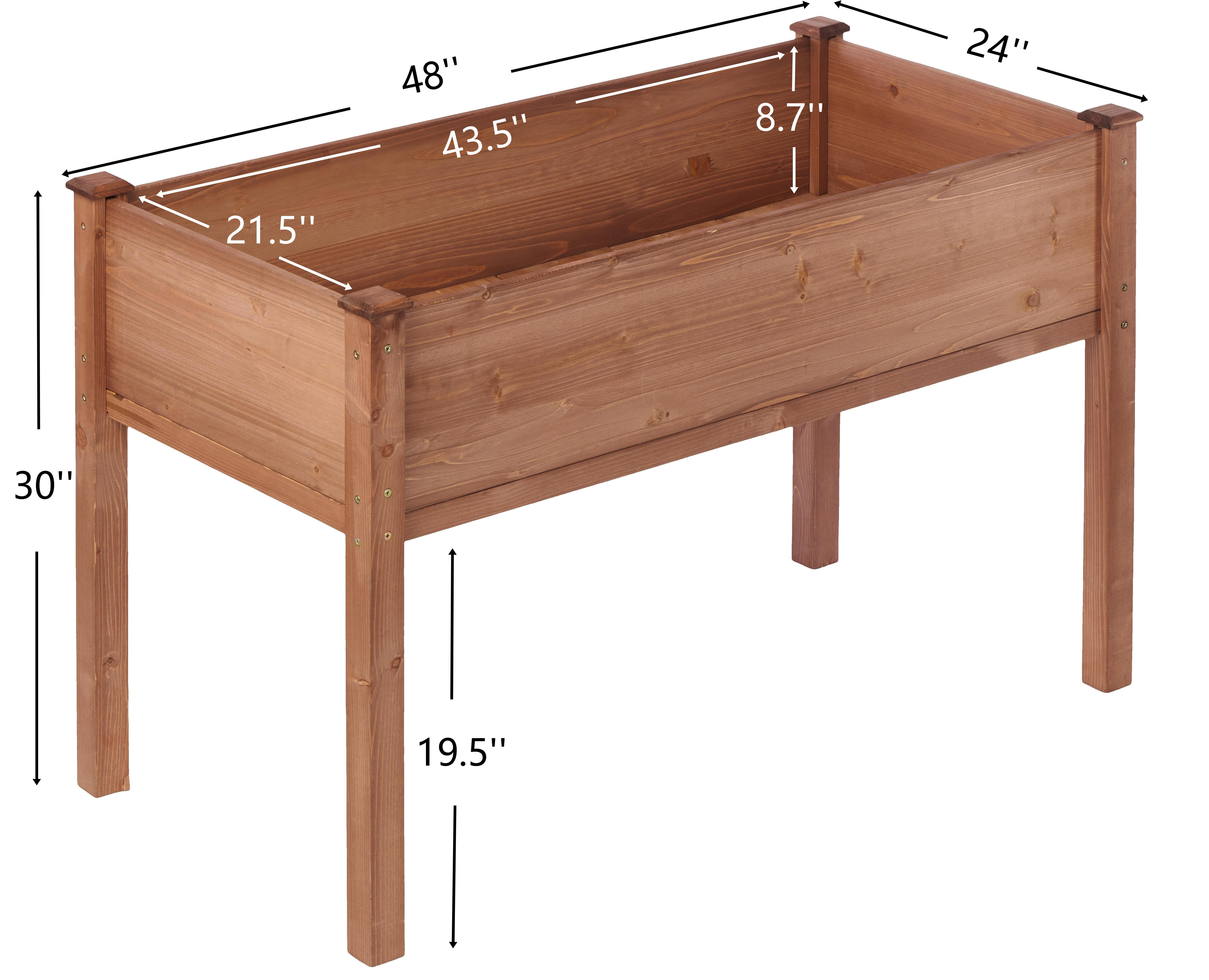 Raised Beds for Gardening, Outdoor Garden Bed Wooden W/Legs, Above Ground Elevated Flower Shrub Bed wiith Linner, Brown 48 x 24 x 30''