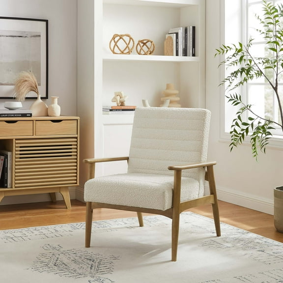 Jensen Boucle Fabric Accent Chair in Ivory