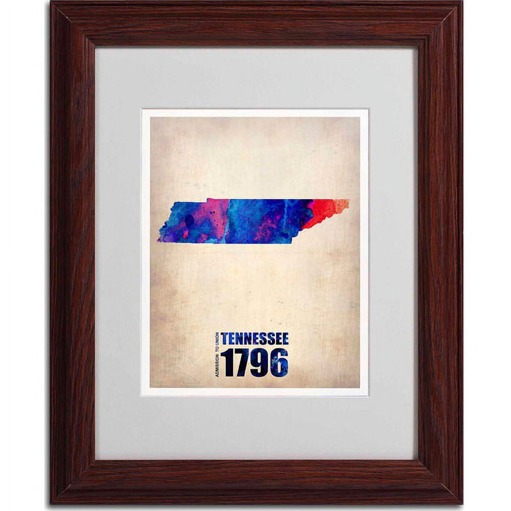 Trademark Fine Art "Tennessee Watercolor Map" Matted Framed Art by Naxart, Wood Frame