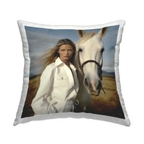 Stupell Industries Equestrian Girl & White Horse Decorative Printed Throw Pillow Design by RB.