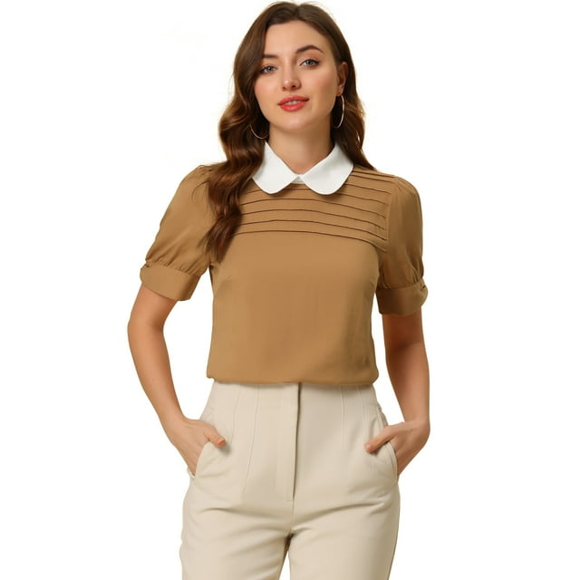 INSPIRE CHIC Hauts à Manches Courtes Bouffantes pour Femmes à Col Peter Pan