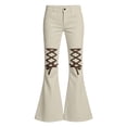 thumbnail image 4 of UYYX Girls Hiking Pants Youth Girls Retro Crisscross Strap Flare Jeans Slim Fit Wrinkle Resistant Fashion Pants（Beige，10-11 Years）, 4 of 4