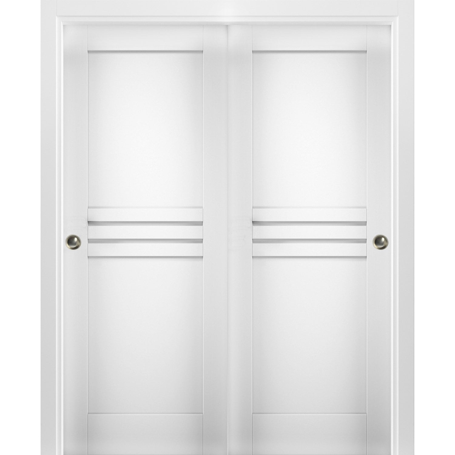 Sliding Closet Bypass Doors 48 x 80 inches / Mela 7444 White Silk / Rails Hardware Set / Wood