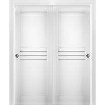 Sliding Closet Bypass Doors 60 x 80 inches / Mela 7444 White Silk / Rails Hardware Set / Wood Solid Bedroom Wardrobe Doors