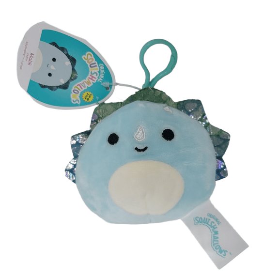Squishmallows Official Kellytoys Plush 3.5 Inch Malik the Triceratops Dinosaur Clip On Ultimate Soft Stuffed Toy