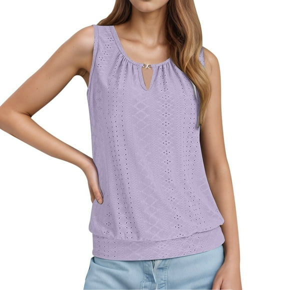 Hiiyo Women's Casual Solid Color Tank Top Summer Breathable Sleeveless Shirt, Purple L