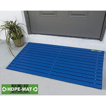 Blue UV Resistant HDPE Mat | Heavy Duty Waterproof Front Door Mat | Stylish Handcrafted Recycled Plastic Poly Lumber Slats - Eco Friendly For Outdoor Entrance Patio Garage Entry (Pacific