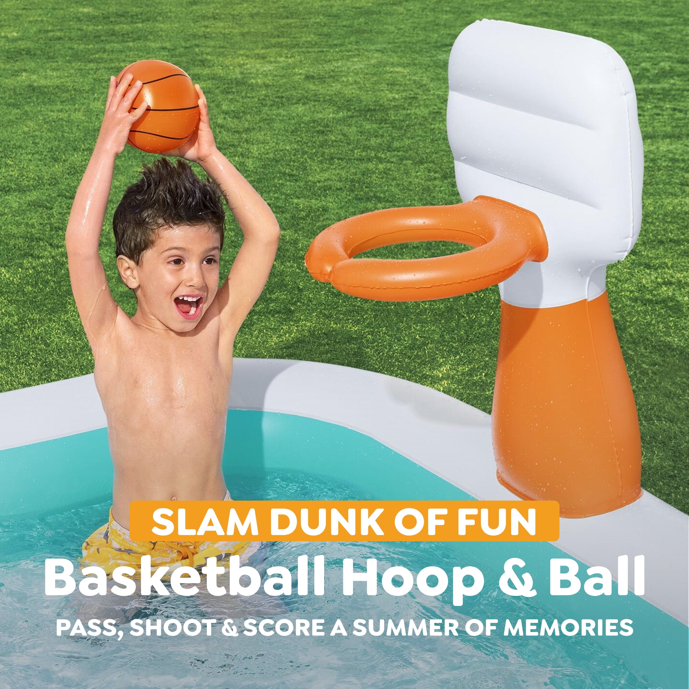 H2OGO! Inflatable Family Pool, Dunk'n Splash 8'3" x 66" x 40" Pool with Basketball Game