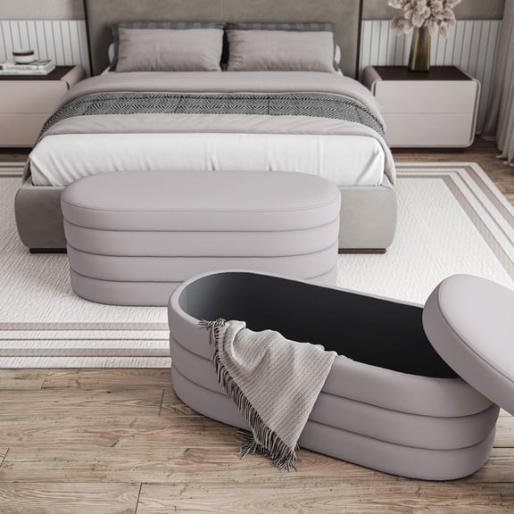 Large Ottomans, Velvet Ottoman Bench with Storage, Taupe, Taupe Ottomans With Storage,Mdf,Velvet Fabric Ottomans, Furniture Primary Living Space Ottomans