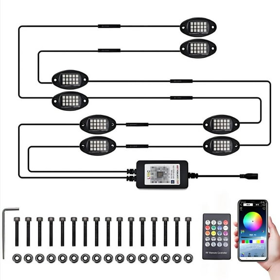 Rock Lights for Trucks, 8 Pods RGB LED Rock Lights with APP/Remote Control & Music Mode, High Bright Multilcolor Waterproof IP68 Rock Neon Light Kits for Pickup Off Road RZR SUV ATV UTV Car