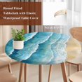 thumbnail image 5 of Abstract Waves Round Fitted Table Cover Spray Blue Ocean Seaside Watercolor Waterproof Table Cloth with Elastic Edge Wipeable Tablecloth for Picnic Camping Party Fits 36"-44" Diameter, 5 of 8