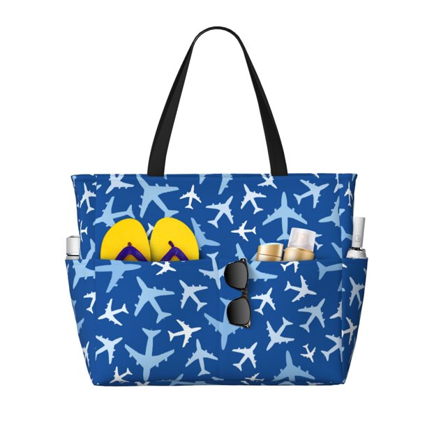 Fotbe Airplanes in the Sky Bolsa de Viaje para Playa - Resistente al Agua, Bolsa Tote de Gran Capacidad y Ligera con 7 Bolsillos para Mujeres y Hombres