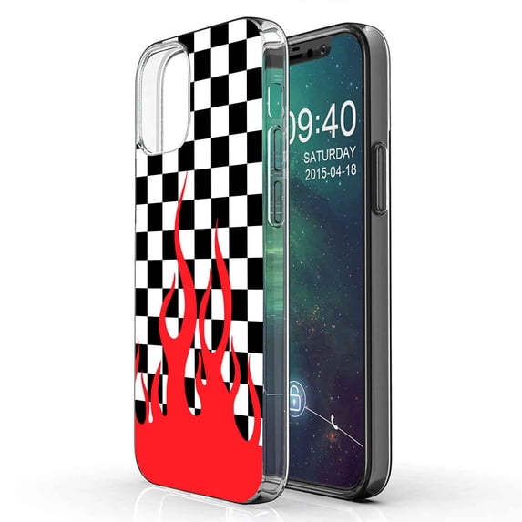 TalkingCase Slim Phone Case Compatible for Apple iPhone 12 Pro MAX, Checkers Flame Print, Lightweight,Flexible,Soft, USA