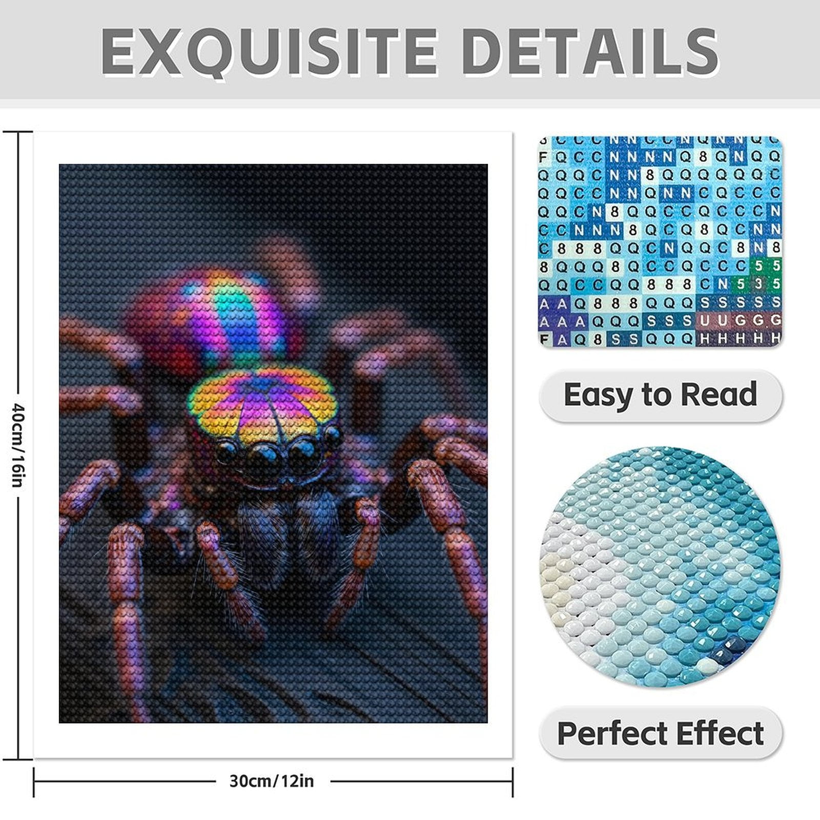Diamond Art Kit for Adults, Colorful Iridescent Jumping Spider Diamond Painting for Adults Beginners, DIY Diamond Art Painting Kits, 5D Diamond Painting Crafts for Home Decor 12x16 Frameless