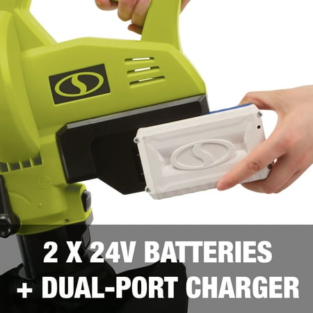 Sun Joe - 48-Volt iON+ 155 MPH 388 CFM Cordless Handheld Blower and Vacuum and Mulcher (2 x 4.0Ah Batteries and 1 x Charger) - Green