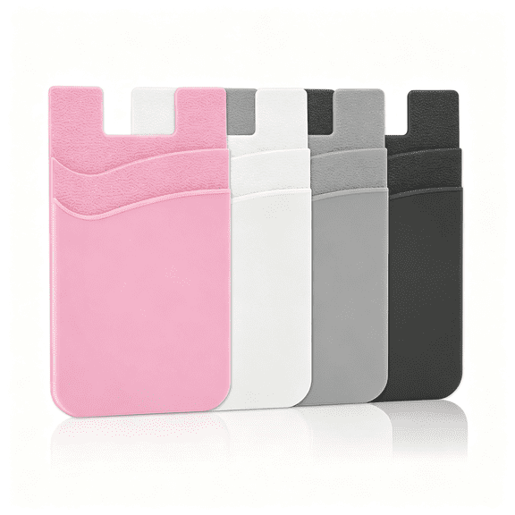 GJX Card Holder for Back of Phone,Cell Phone Wallet Stick-On Credit Card Sleeve Pocket Silicone Pouch Compatible for Iphone, and Most Samrtphones 4 Pack