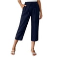 thumbnail image 1 of Pantalones de Cintura Elásticos de Pierna Ancha para Mujeres Trabajo Casual Pata Ancha Recortada Viaje Senderismo con Bolsillos Pantalon, 1 of 9