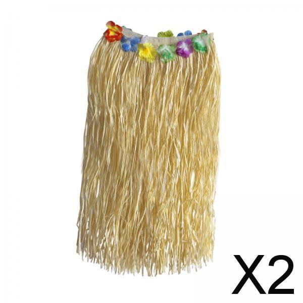 2xFalda Hawaiana Con Flores Falda De Rafia Para Celebración En La Playa Carnaval 80CM