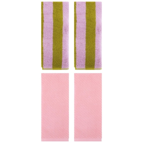 Unique Bargains 4 Pcs Cotton Soft Stripe Hand Towel 14" x 30" Pink Brown/Pink