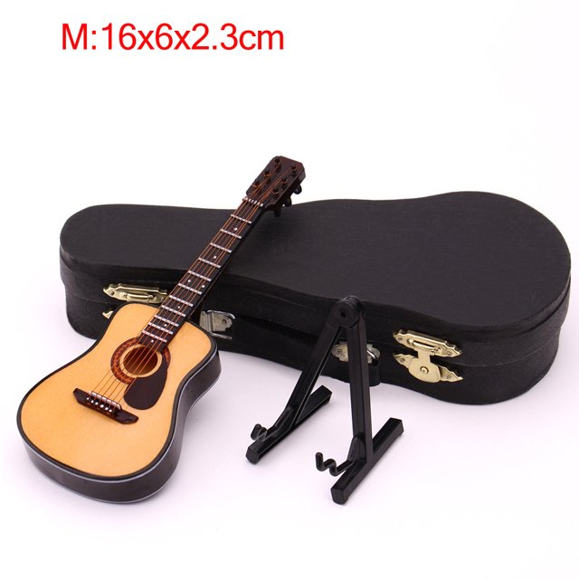 Mini Full Angle Folk Guitar Guitar Miniature Model Wooden Mini Musical Instrument Model Collection M: 16CM Acoustic guitar full angle