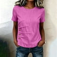 thumbnail image 2 of Josdec Women's Cotton Linen Blend Round Neck Short Sleeve Side Button Detail Casual Summer Beach Vacation Top S-XXXL, 2 of 7