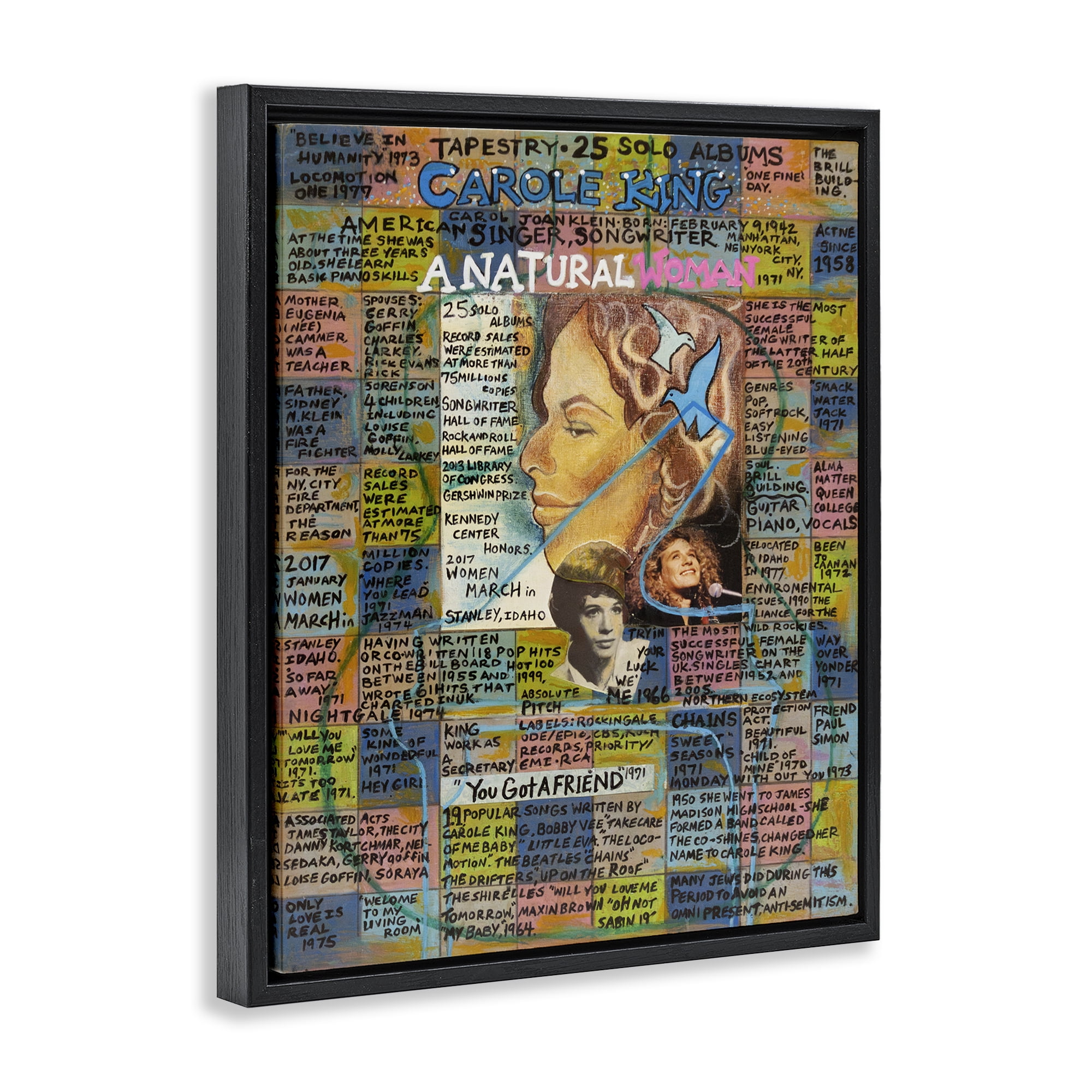 Stupell Industries Carole King Collage People Drawing Black Floater Framed Canvas Art Print Wall Art, 17 x 21