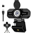 thumbnail image 1 of 2K HD Webcam with Microphone, Noise Cancellation, Privacy Cover, Wide-Angle Lens, Auto Light Correction, Plug &  USB Webcam for Laptop, Desktop, PC, Zoom, Skype, Stream (2K), 1 of 8
