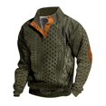 thumbnail image 2 of Men's Fake Sweater Stripe Print Stand Collar Sweatshirt with 3 Buttons, Outdoor Casual Button Front Pullover,Army Green,L, 2 of 4