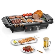 Electric BBQ Grill, Smokeless Non-Stick Indoor/Outdoor Barbecue Grill, Double tube High Power Portable Removable Stand Grill for BBQ Party (Elegant Black)