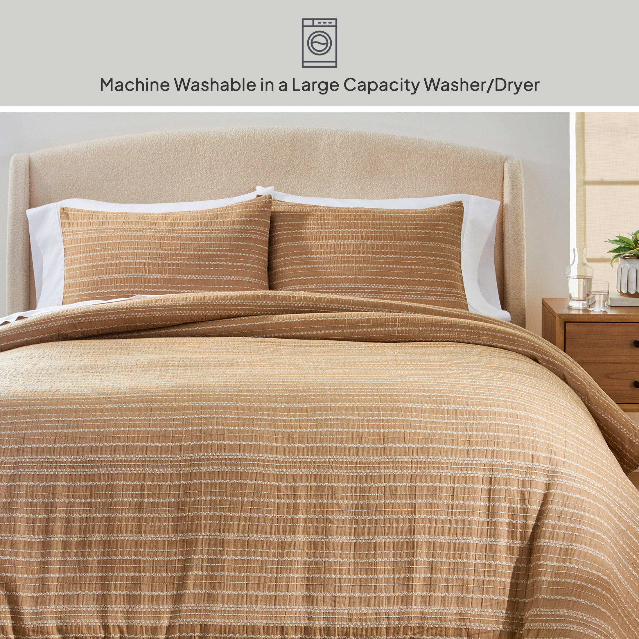 Better Homes & Gardens King Comforter Set, All-Season, 3-Piece, Dark Camel Stripe