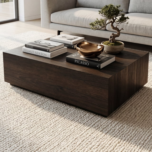 Mesa de Centro Ebon Wood Monolítica Minimalista Ébano con Base Arquitectónica - LEMICH