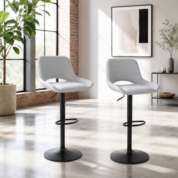 TesNus Bar Stools Set of 2, Adjustable Swivel Light Gray Linen Chairs for Kitchen