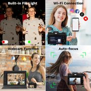 4K Vlogging Camera for YouTube 48MP Digital Camera for Photography with 180°Flip Screen, 16X Digital Zoom Manual Focus Students Camera, Wide Angle & Macro Lens, 64GB SD Card, 2 Batteries (black)