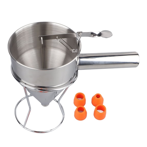 Stainless Steel Batter Dispenser with 4 Silicone Tips for Pancakes and Cupcakes