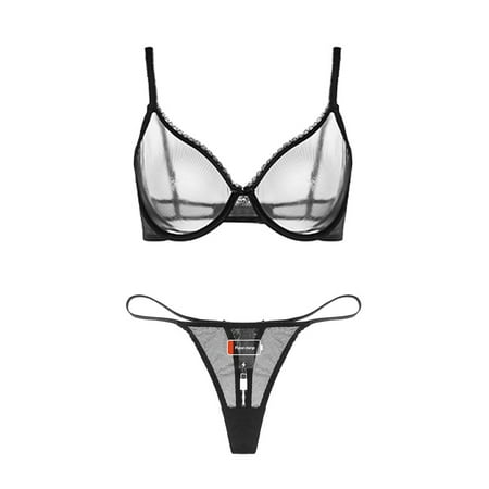 

Varsbaby See Through Bra and G-string Set Sexy Unlined Underwire Lace Bralette for Women
