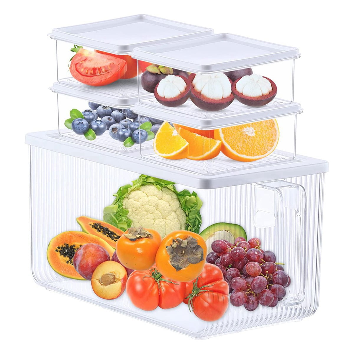 Refrigerator Storage Drawers Fridge Organiser Set Of 5 with Lid and