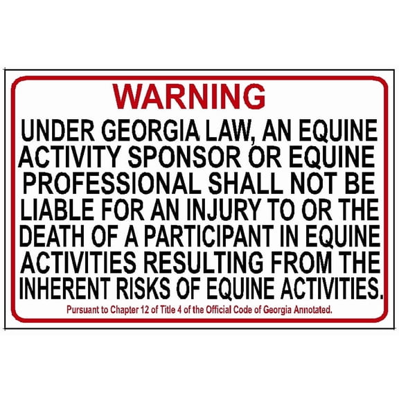 GEORGIA Equine Metal Sign (1" letters) liability warning horse barn stable Metal Sign Size: 8 x 12 Inch