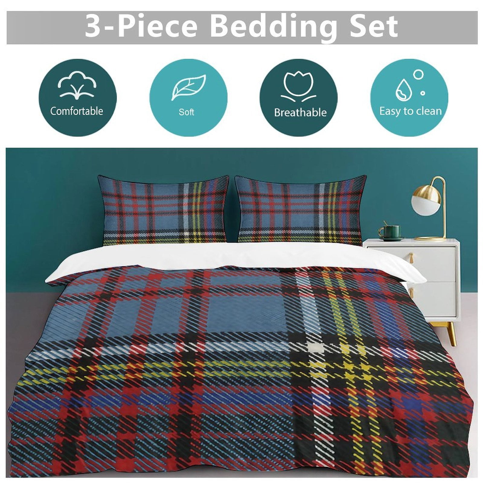 Royal Tartan Plaid Duvet Cover Set Bedding Set Polyester Quilt Cover for Bedroom Decoration