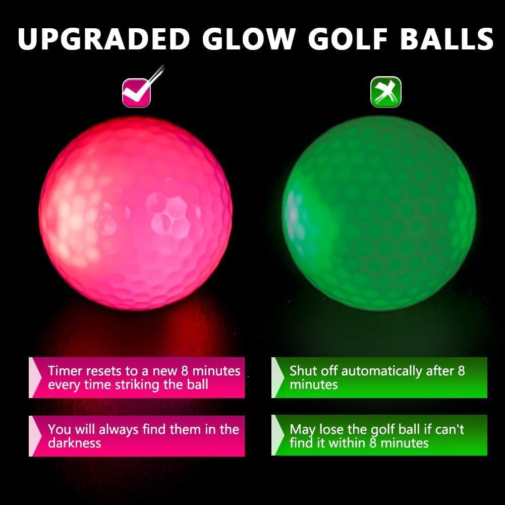 THIODOON 12 Pack Glow in The Dark Golf Balls Light up Led Golf Balls Night Golf Gift Sets for Men Kids Women