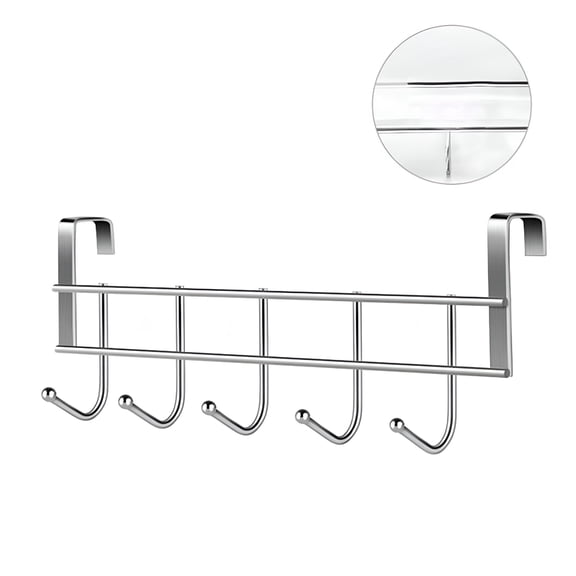 LAMIRO Heavy Duty Over The Door Hooks,Towel Rack for Bathroom Towel Holder for Hanging,Over Door Towel Hanger with 5 Coat Hooks for Bedroom Bathroom Kitchen Towels,Silver