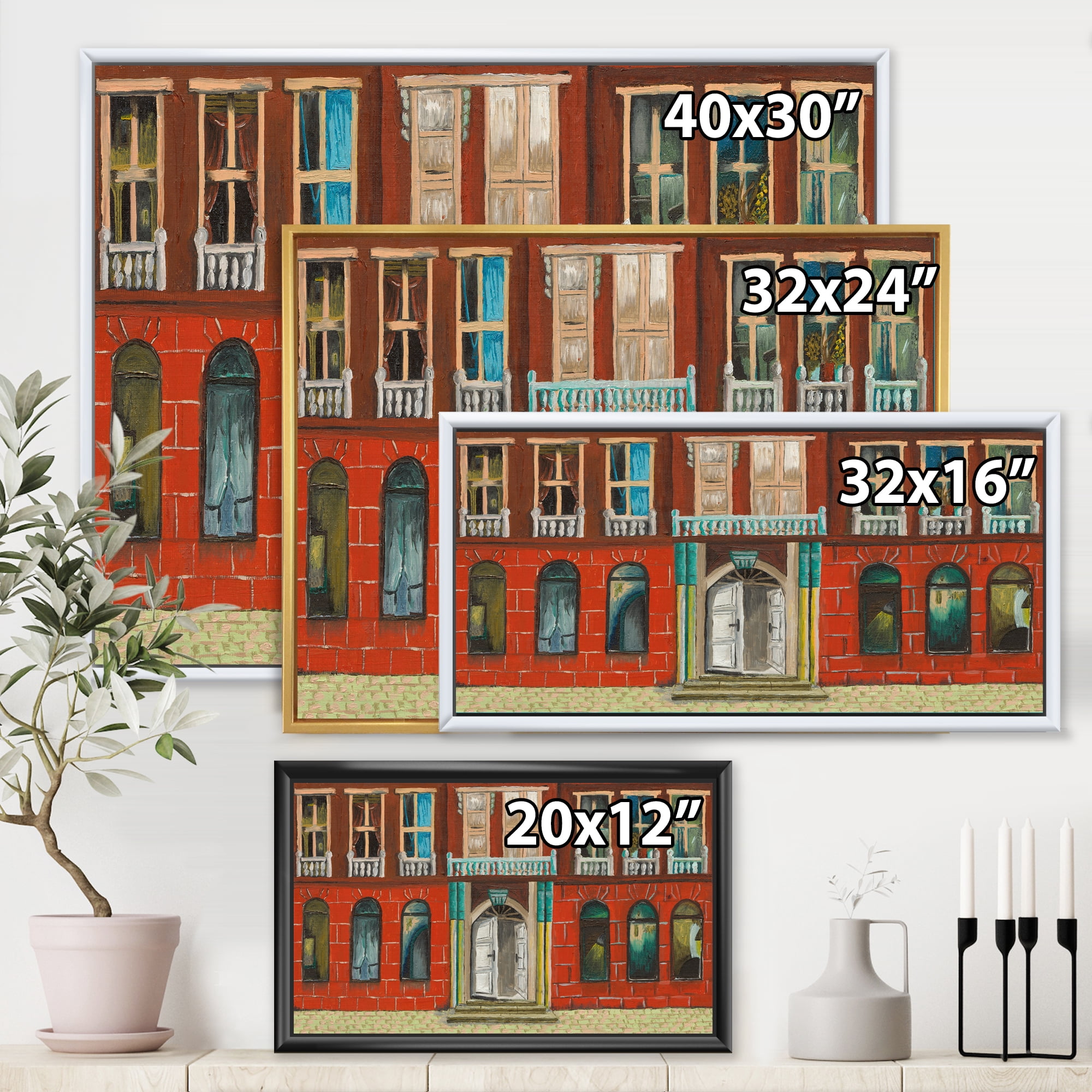 Designart 'Vintage Red Facade of Shop In Paris II' French Country Framed Canvas Wall Art Print