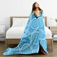 thumbnail image 4 of DouZhe Ultra-Soft Micro Fleece Lightweight Flannel Bed Blanket, Blue Peacock Tail Paisley Print Cozy Warm Throw Blankets, 40"x30", 4 of 7