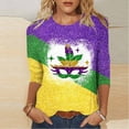 thumbnail image 2 of JGTDBPO Mardi Gras Shirt For Women Summer Carnival Theme Party Outfits Casual Fashion Print Pullover Round Neck 3/4 Sleeve Top Blouse, 2 of 3