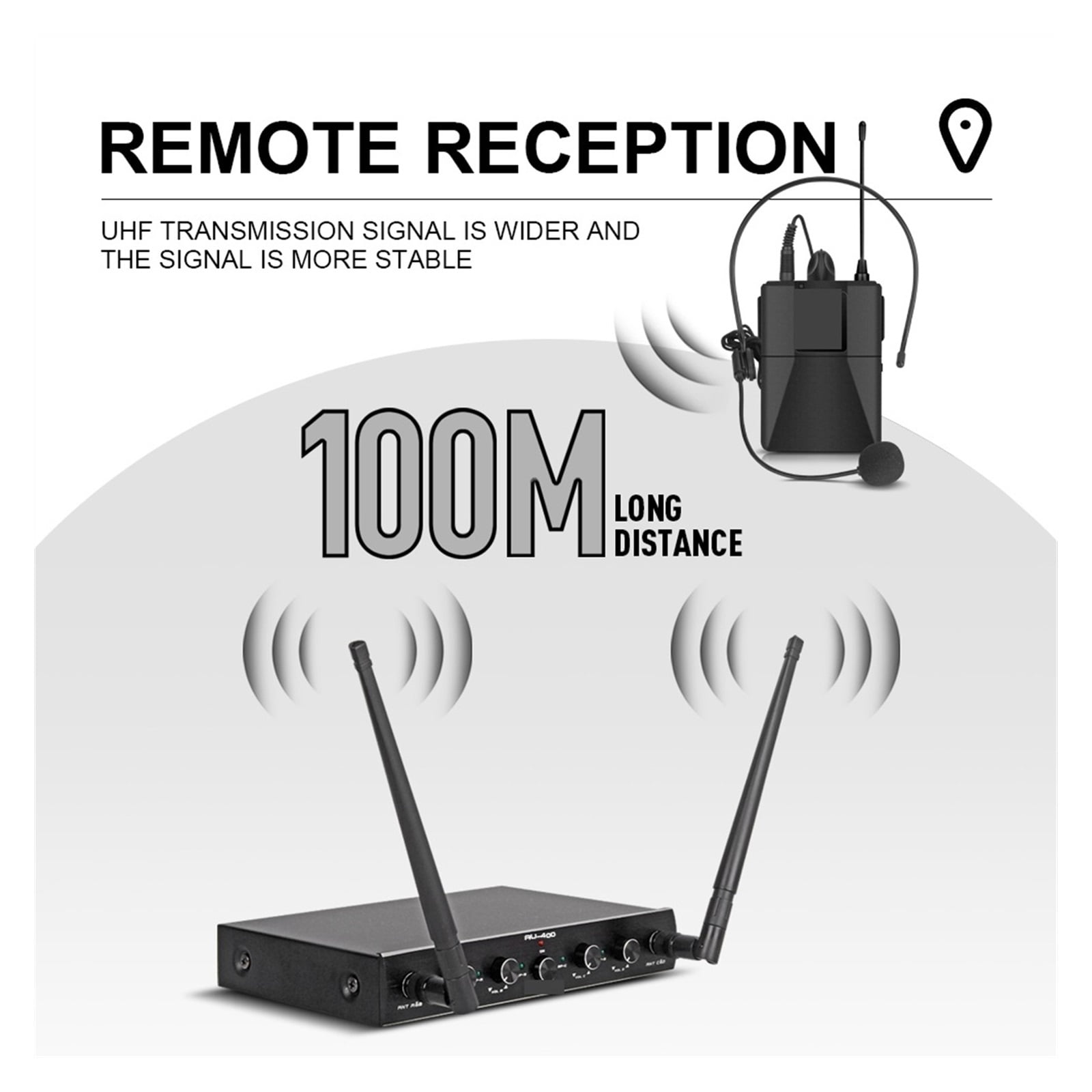Audio AU400 UHF Pro 4channel Bodypack Lavalier & Headset Portable Wireless Microphone System For Karaoke Church Party ,Clear Sound