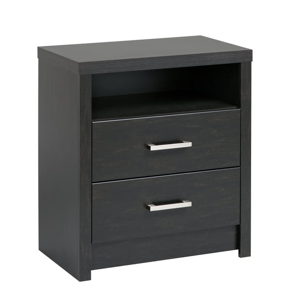 Prepac District 2Drawer Tall Nightstand, Washed Black