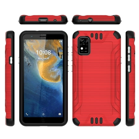 Compatible for ZTE Avid 589 Lining Brushed Hybrid Phone Cover Case - Red